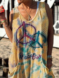 Peace Out Symbol Pattern Hippie Art Print Casual 100% Cotton Wide Leg Jumpsuit