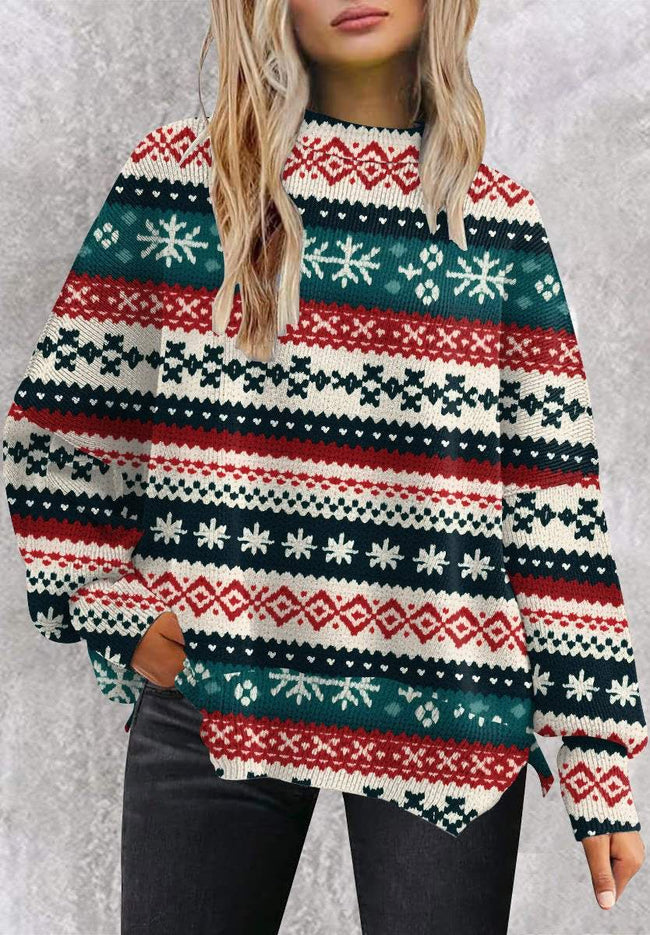 Vintage Christmas Print Casual Knit Pullover Sweater