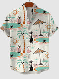 Resort Hawaii Cocktail Black Cat Print Backless Dress and Button Pocket Shirt Plus Size Matching Hawaii Beach Outfit for Couples