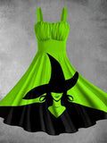 Vintage Halloween Witch Print Backless Dress