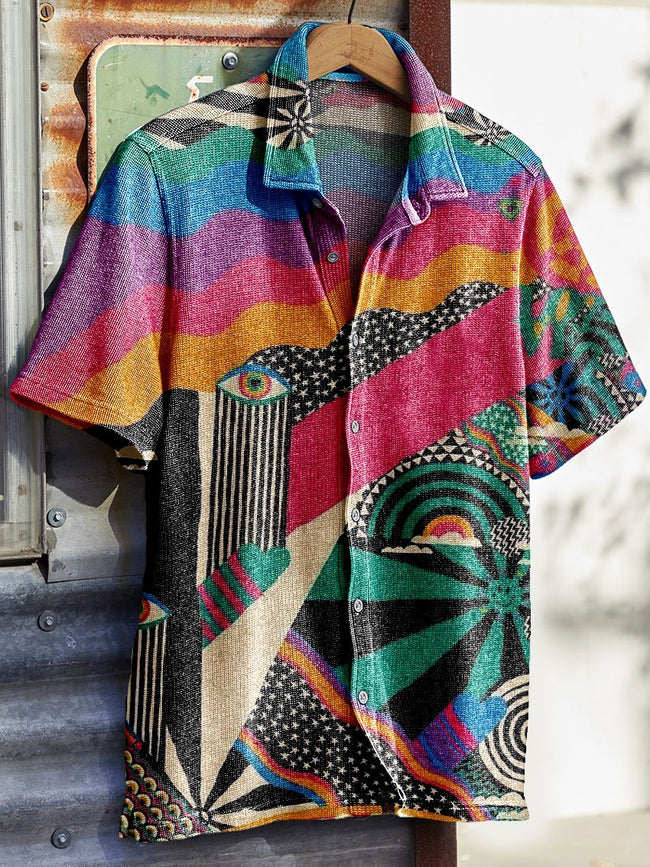 Vintage Print Casual Knit Shirt