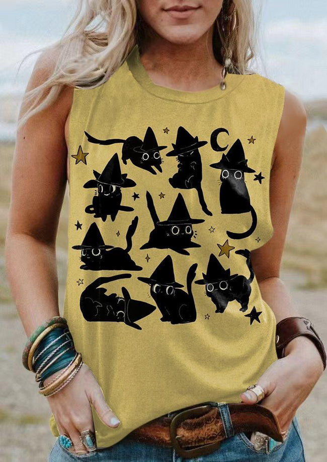 Vintage Halloween Cute Cats Print Tank Top