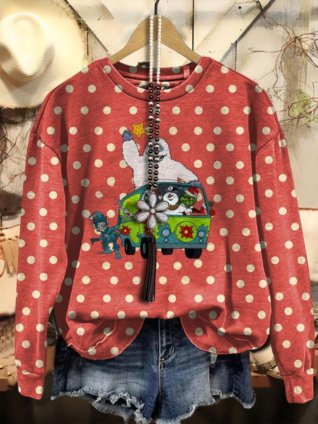 Vintage Christmas Cartoon Star Print Sweatshirt