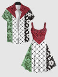 I Hope Peace Forever Print Backless Dress and Button Pocket Shirt Plus Size Matching Hawaii Beach Outfit for Couples