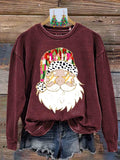 Retro Colorful Coquette Glitter Santa Christmas Print Sweatshirt