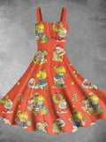 Vintage 1980s Rainbow Girl Print Two-Piece Dress