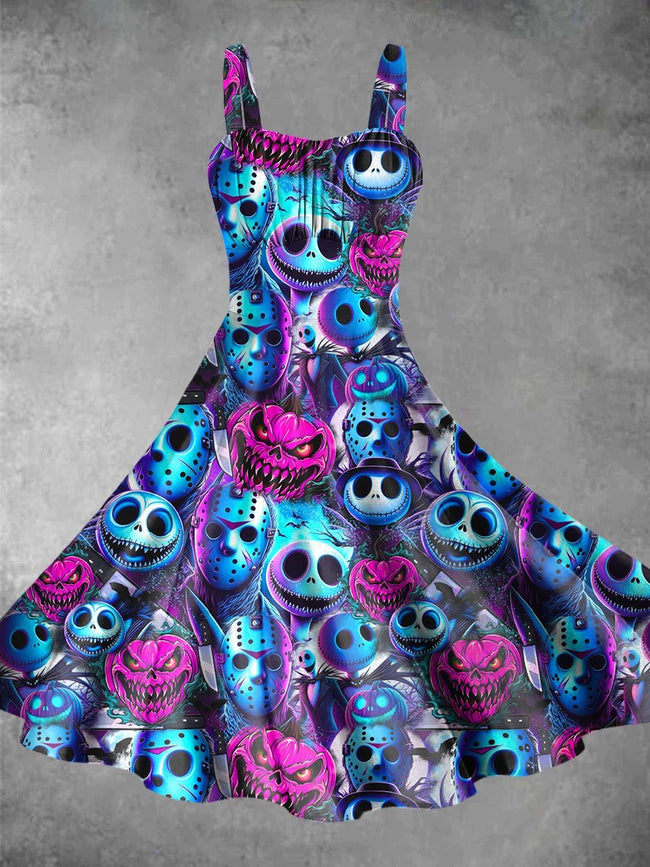 Vintage Halloween Movie Print Backless Dress