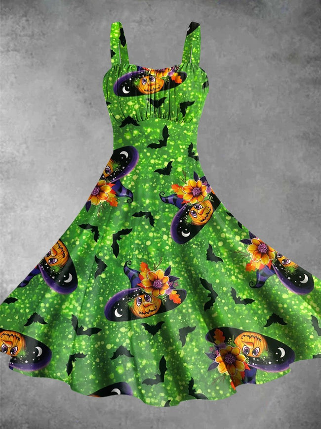 Vintage Pumpkin Halloween Print Backless Dress