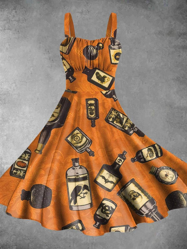 Vintage Halloween Old Time Alchemy Print Backless Dress