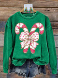 Retro Colorful Coquette Glitter Christmas Tree Print Sweatshirt