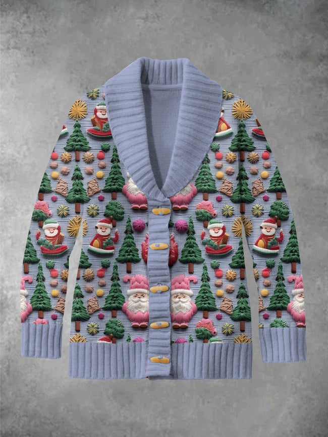 Women's Cute Santa Embroidery Printed Classic Cardigan