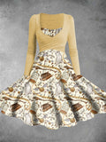 Women's Vintage Magic Academy Print Two-Piece Dress