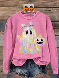 Retro Neon Boo Ghost Neon Halloween Print Sweatshirt