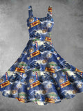 Women's Vintage Believe Polar Express Print Two-Piece Dress