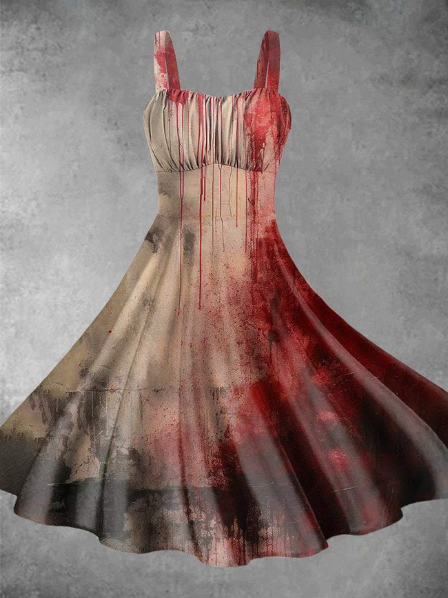 Vintage Weird Blood Dark Gothic Halloween Art Print Backless Dress