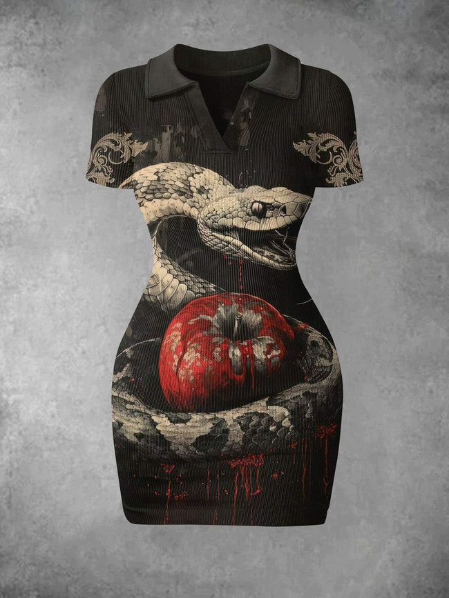 Women's Vintage Viper Halloween Print Ribbed Bodycon Mini Dress