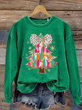 Retro Colorful Coquette Glitter Christmas Tree Print Sweatshirt