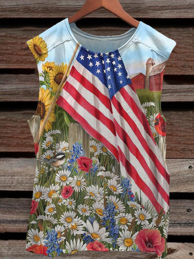 Unisex Independence Day Flag Floral Graphic Print Tank Top