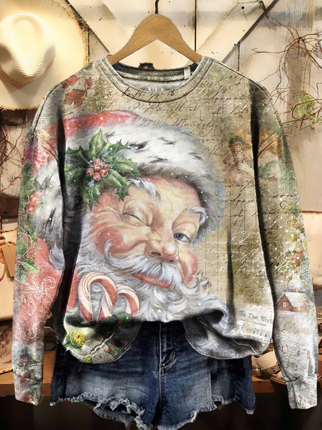 Women's Vintage Santa Pattern Print Casual Sweatshirt