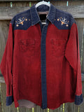 Red and Blue Western Vintage Print Casual Shirt