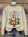 Retro Colorful Coquette Glitter Christmas Tree Print Sweatshirt