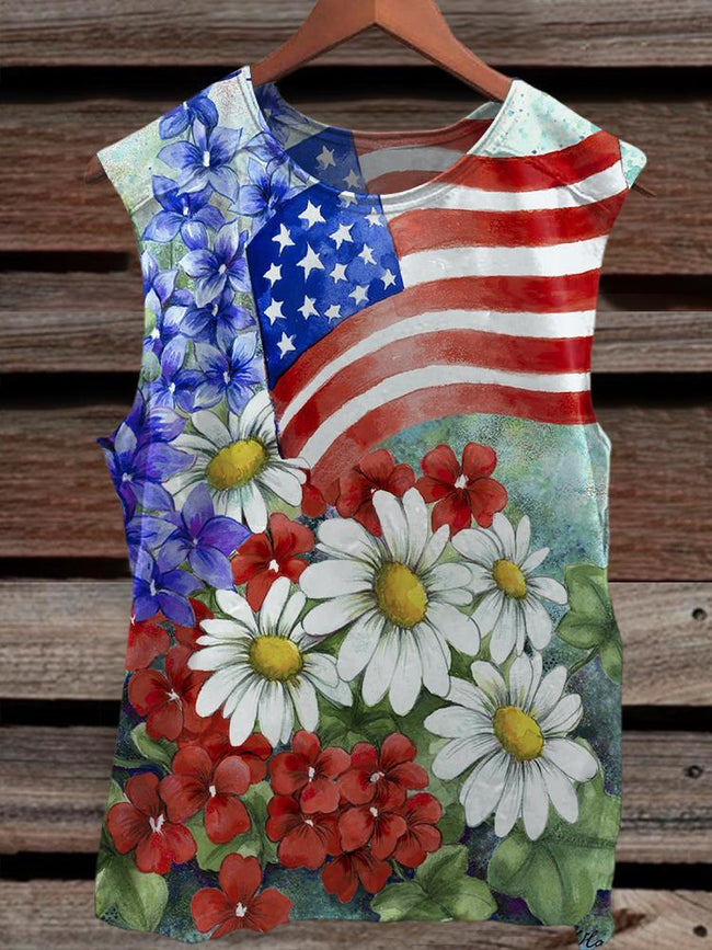 Unisex Independence Day Flag Floral Graphic Print Tank Top