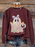 Retro Neon Boo Ghost Neon Halloween Print Sweatshirt