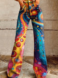 Women's Vintage Color Ray Print Casual Wide Leg Pants