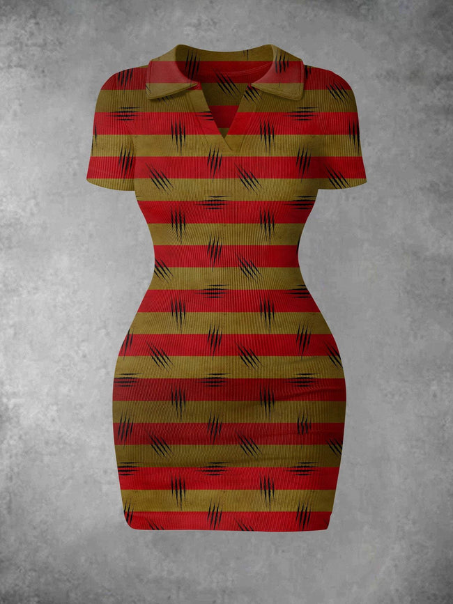 Women's Vintage Scratch Halloween Print Ribbed Bodycon Mini Dress