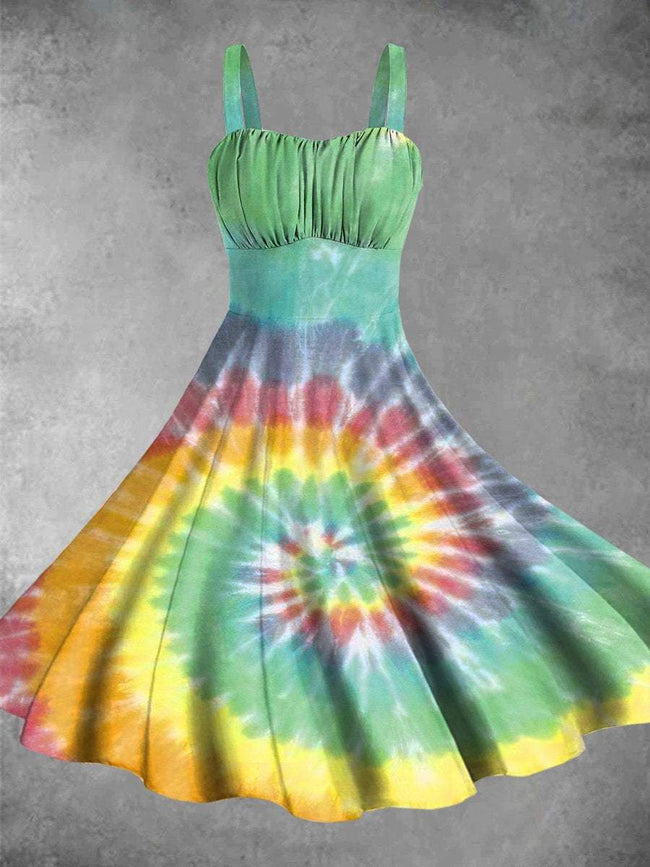 Colorful Hippie Print Backless Dress