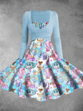 Women's Vintage Cute Colourful Print Two-Piece Dress