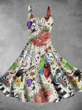 Women's Vintage Dark Cartoon Print Two-Piece Dress