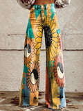 Women's Vintage Wild Hippie Sunflower Flower Art Print Casual Wide Leg Pants
