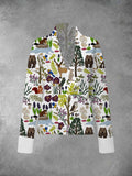 Women‘s Casual Natural Life Embroidery Print Stand Collar Cardigan