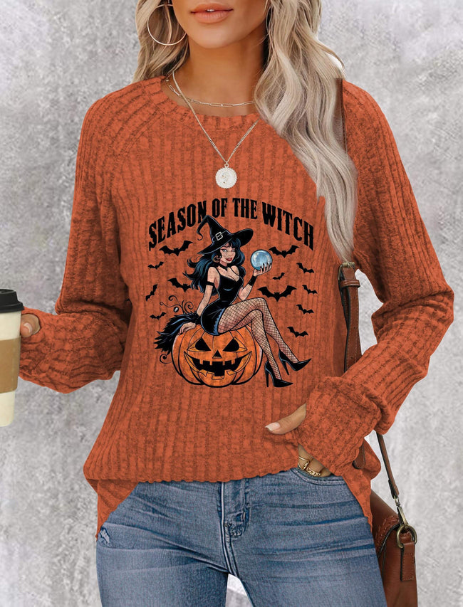 Vintage Witch Print Lightweight Fall Shirt with Thumb Holes