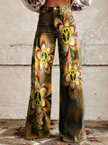 Women's Vintage Flowers Hippie Style Butterflies Print Casual Wide Leg Pants