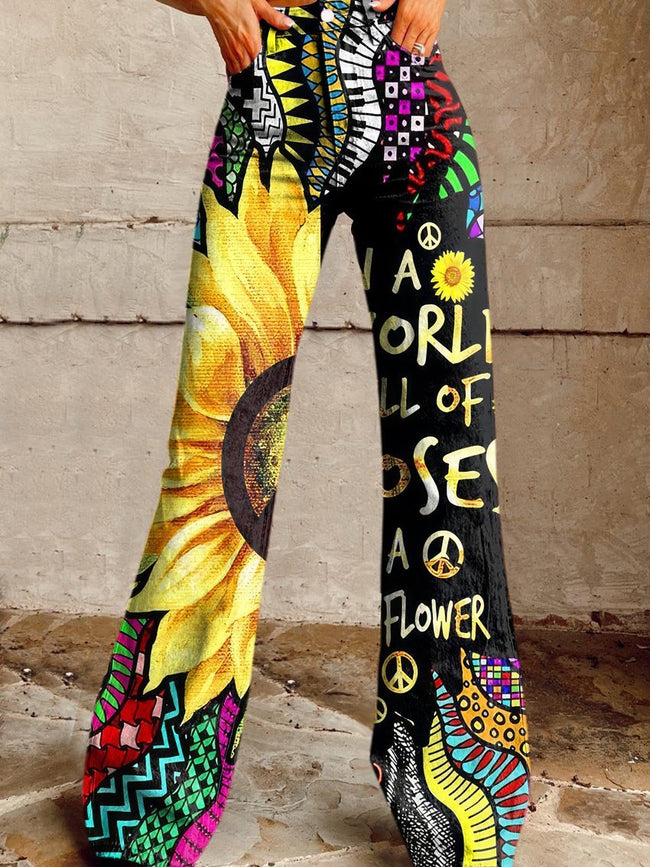 Women's Vintage Hippie Art Print Casual Wide Leg Pants