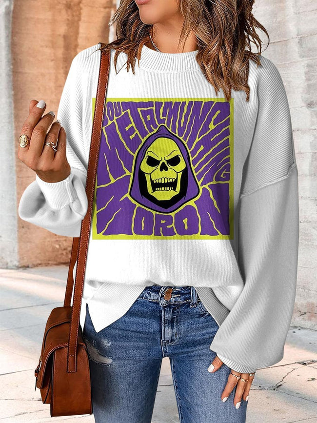 Villain Print Casual Knit Pullover Sweater