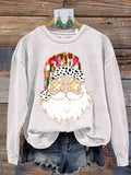 Retro Colorful Coquette Glitter Santa Christmas Print Sweatshirt