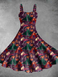 Women's Vintage Crazy Witch Halloween Print Two-Piece Dress