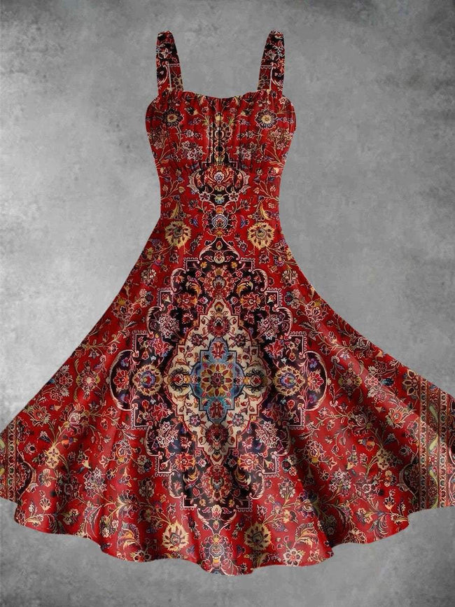 Vintage Retro Ethic Art Print Backless Dress