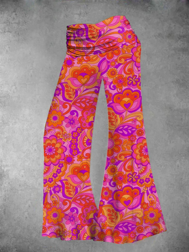 Women's Vintage Hippie Floral Print Wide Leg Pants