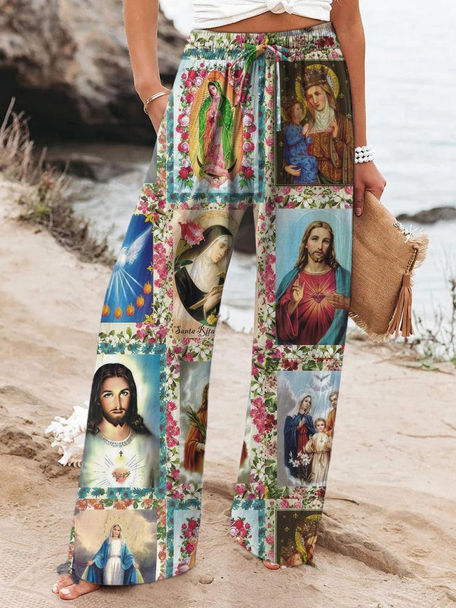 Women's Retro Catholic Saints Printed Casual Pants