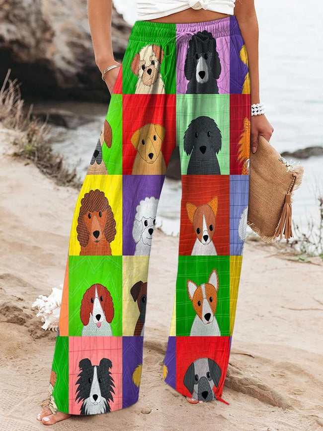 Women's Fun and Colorful Dog Printed Casual Pants