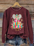 Retro Colorful Coquette Glitter Christmas Tree Print Sweatshirt