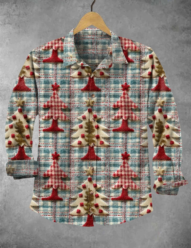 Vintage Cloth Christmas Tree Print Casual Pullover Sweater