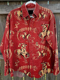 Red Cowboy Vintage Print Casual Shirt