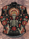 Vintage Colorful Flower Skull Print Casual Shirt
