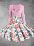 Women's Vintage Magic Academy Print Two-Piece Dress