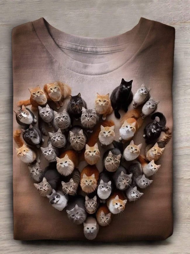 Funny Cat Party Print Casual T-Shirt